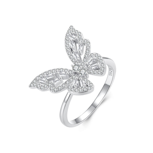 Butterfly ring 925 sterling silver with white gold plating, CZ pavé wings, size 7, Bids.com on Tampa Home & Garden Store