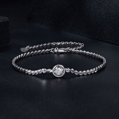 Bracelet S925 sterling silver moissanite 5.0mm center stone, women's chain with lobster clasp on Tampa Home & Garden Store