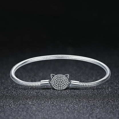 Bracelet 925 Sterling Silver Cat Head Charm 17cm Bids.com snake chain with pavé crystals on Tampa Home & Garden Store