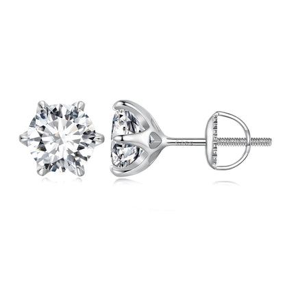 Moissanite stud earrings in S925 sterling silver, 2.00ct, six-prong, screw-back on Tampa Home & Garden Store