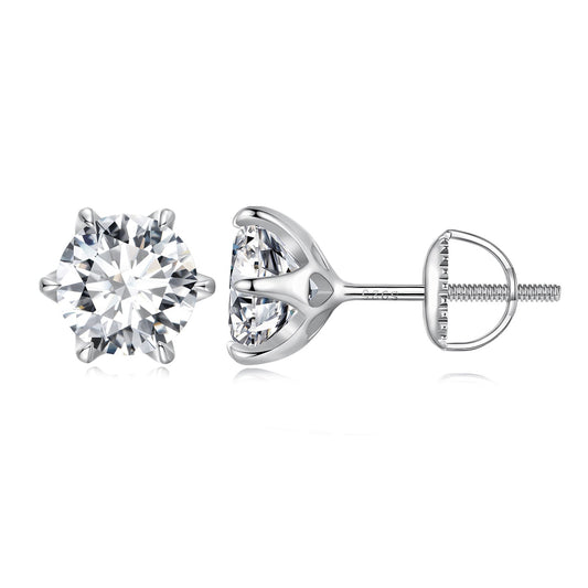 Moissanite stud earrings in S925 sterling silver, 2.00ct, six-prong, screw-back on Tampa Home & Garden Store