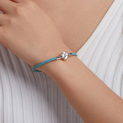 Turquoise braided leather bracelet with 925 sterling silver flower charm, 17cm, by Bids.com on Tampa Home & Garden Store