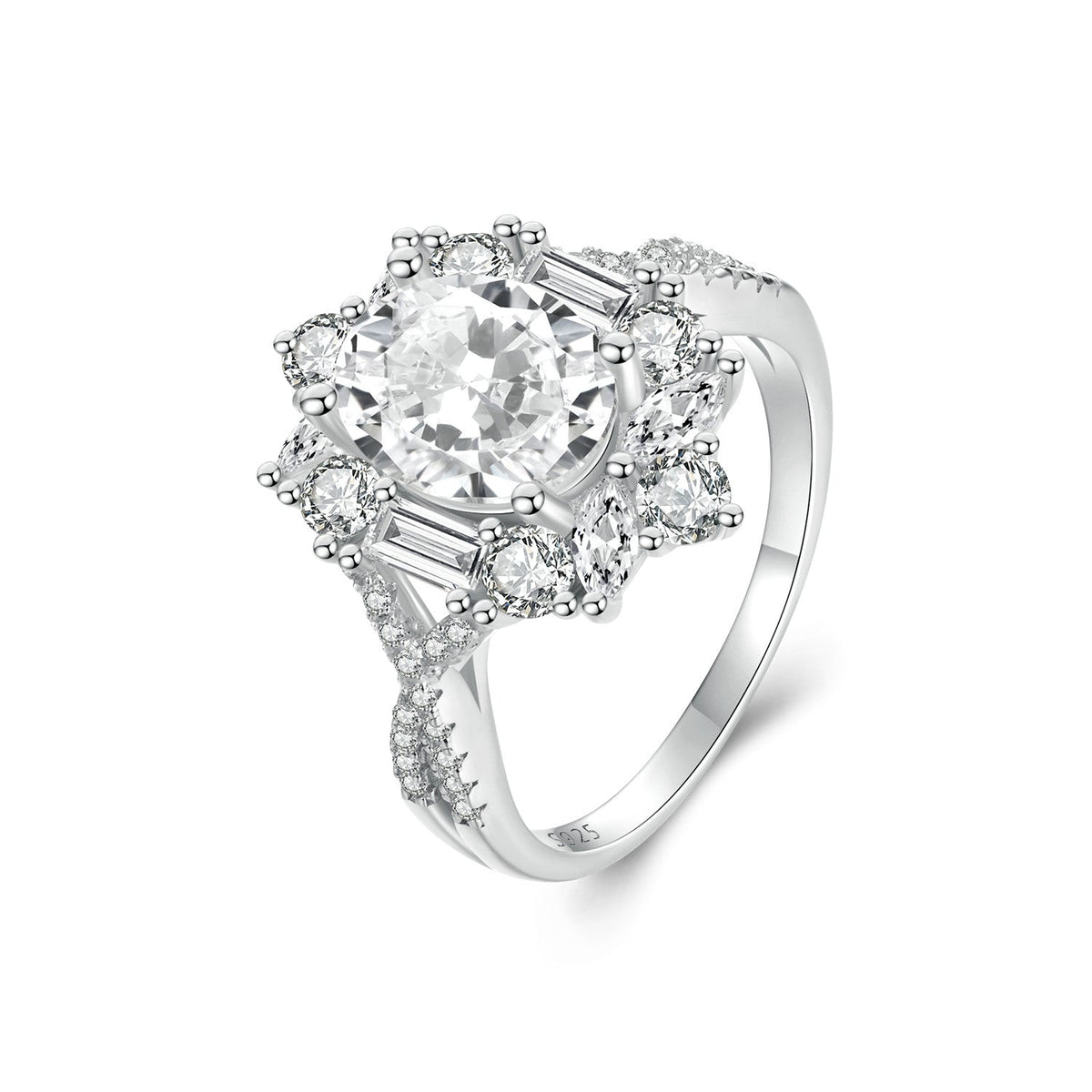 925 Sterling Silver Moissanite Ring with 2ct center stone and halo, white gold, size 8 on Tampa Home & Garden Store
