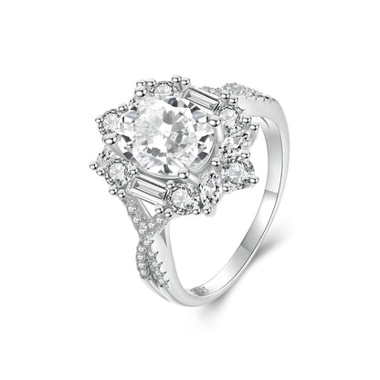 925 Sterling Silver Moissanite Ring with 2ct center stone and halo, white gold, size 8 on Tampa Home & Garden Store