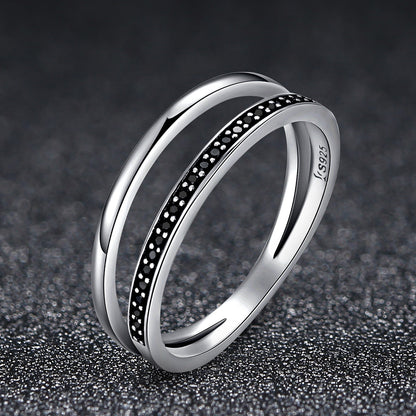 925 Sterling Silver dual-band ring with black stone inlay, size 6 for women, Bids.com on Tampa Home & Garden Store
