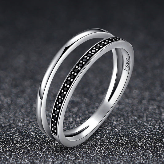 925 Sterling Silver dual-band ring with black stone inlay, size 6 for women, Bids.com on Tampa Home & Garden Store
