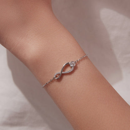 925 Sterling Silver Moissanite Pavé Bracelet with infinity loop, white gold plated, 21cm for women on Tampa Home & Garden Store