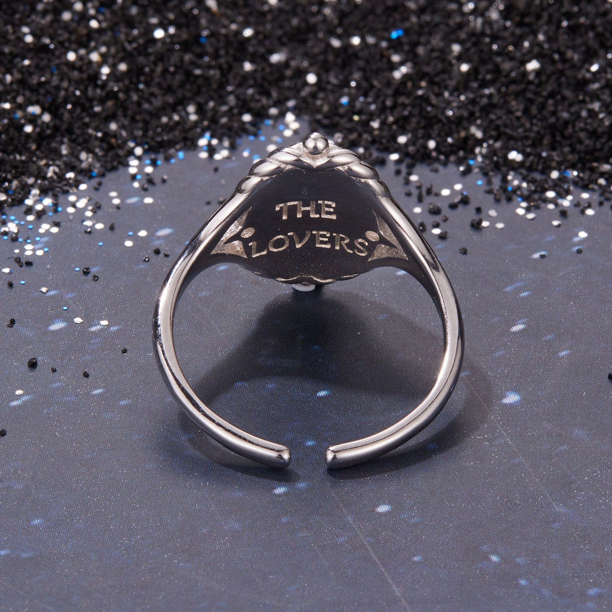 925 Sterling Silver Ring with enamel CZ accents and The Lovers engraving on the ring face on Tampa Home & Garden Store