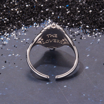 925 Sterling Silver Ring with enamel CZ accents and The Lovers engraving on the ring face on Tampa Home & Garden Store