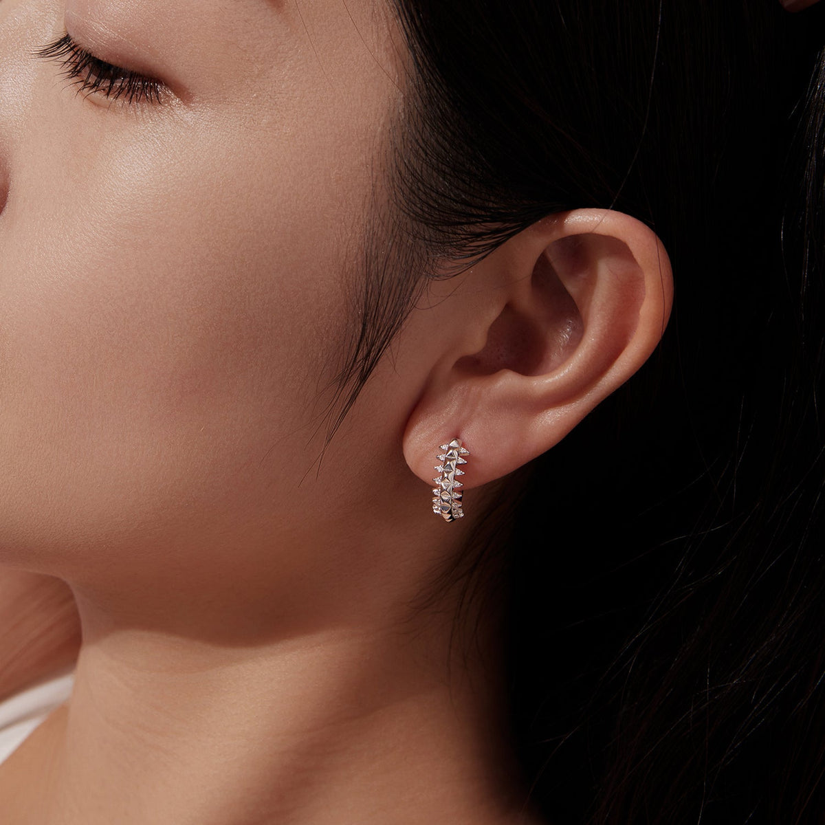 Hoop earrings 1.6cm pavé CZ, white gold plated 925 sterling silver, Bids.com on Tampa Home & Garden Store