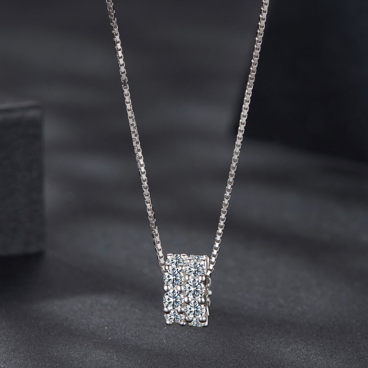 925 Sterling Silver Moissanite Necklace, white gold, 40+5cm box chain, cluster pendant on Tampa Home & Garden Store