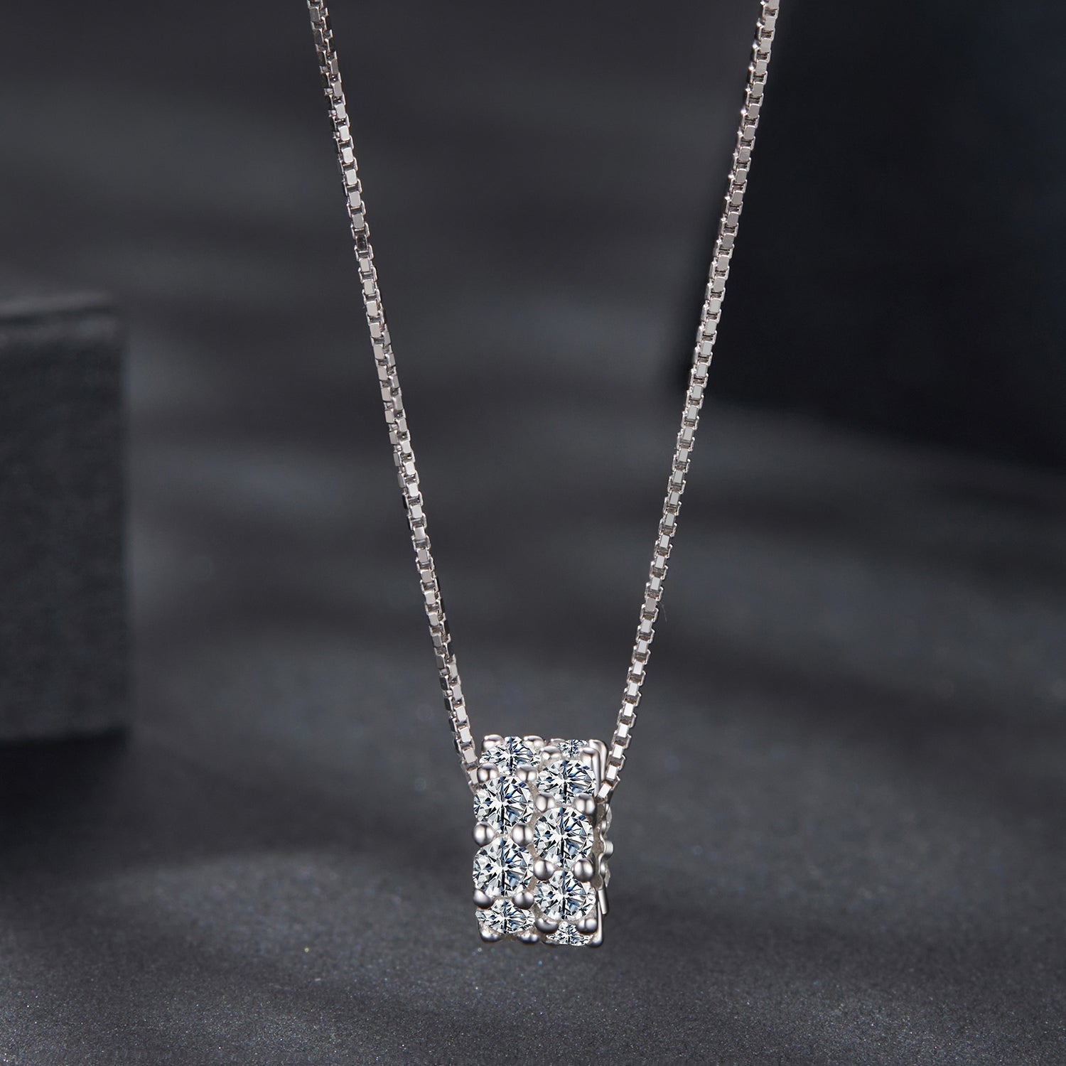 925 Sterling Silver Moissanite Necklace, white gold, 40+5cm box chain, cluster pendant on Tampa Home & Garden Store