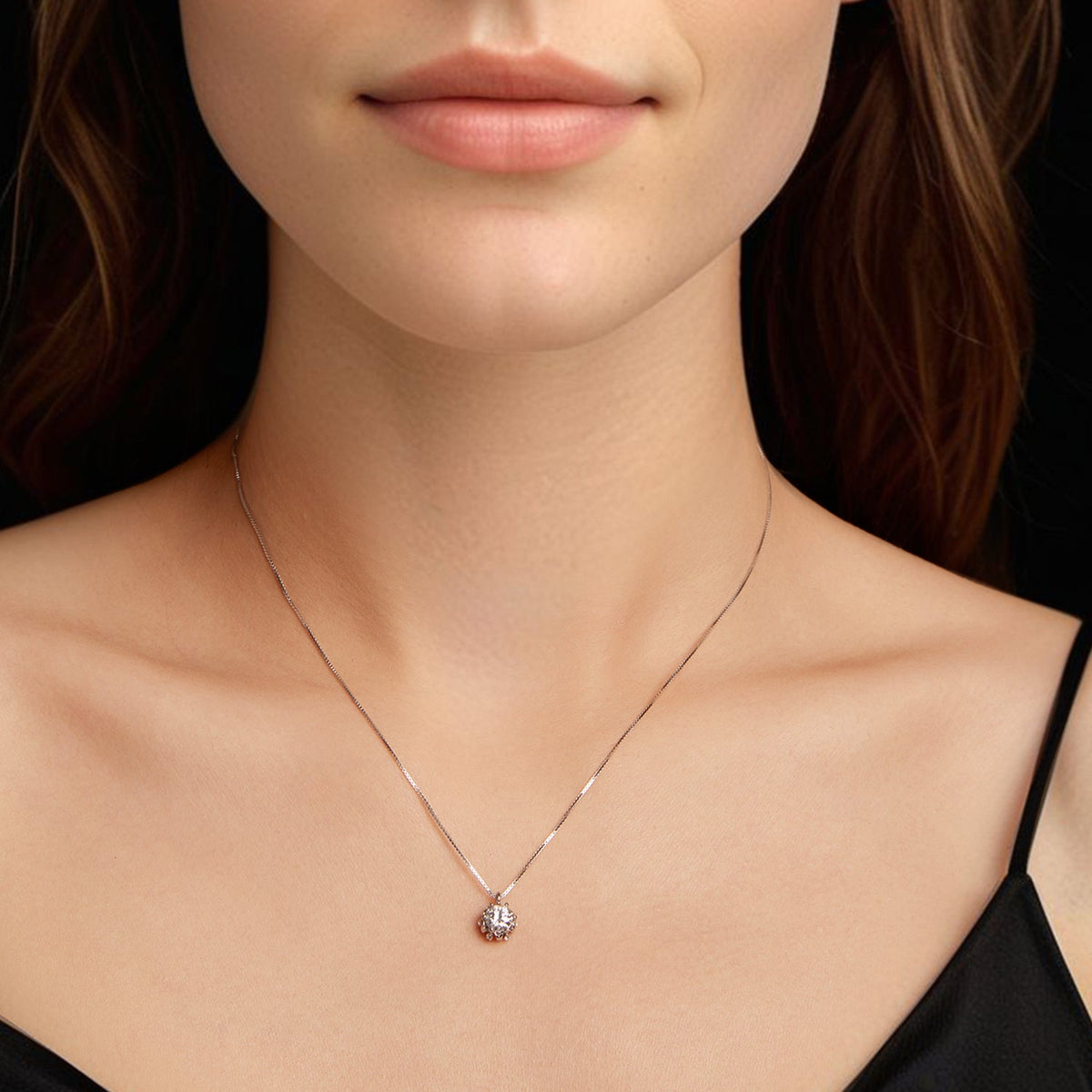 Necklace 925 sterling silver moissanite & CZ pavé with round pendant on 40+5cm chain on Tampa Home & Garden Store