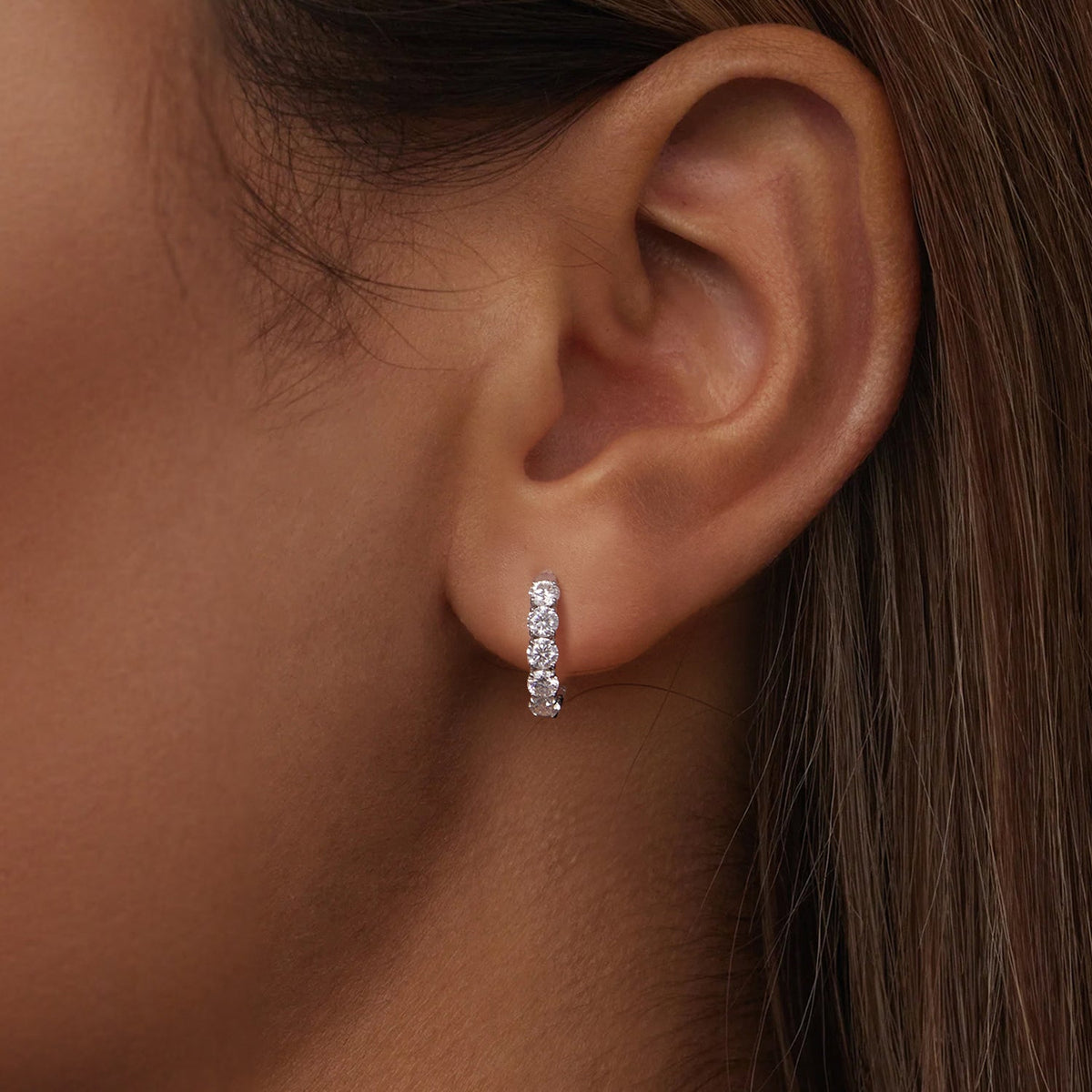 Moissanite hoop earrings in 925 sterling silver, white gold plated with clear stones 1.5x0.3 cm on Tampa Home & Garden Store