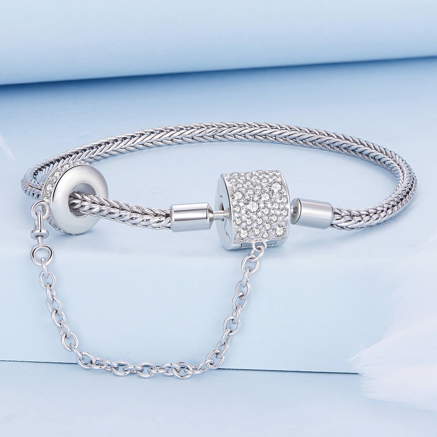 Bracelet 925 Sterling Silver with pavé CZ barrel charm, 17cm, by Bids.com on Tampa Home & Garden Store