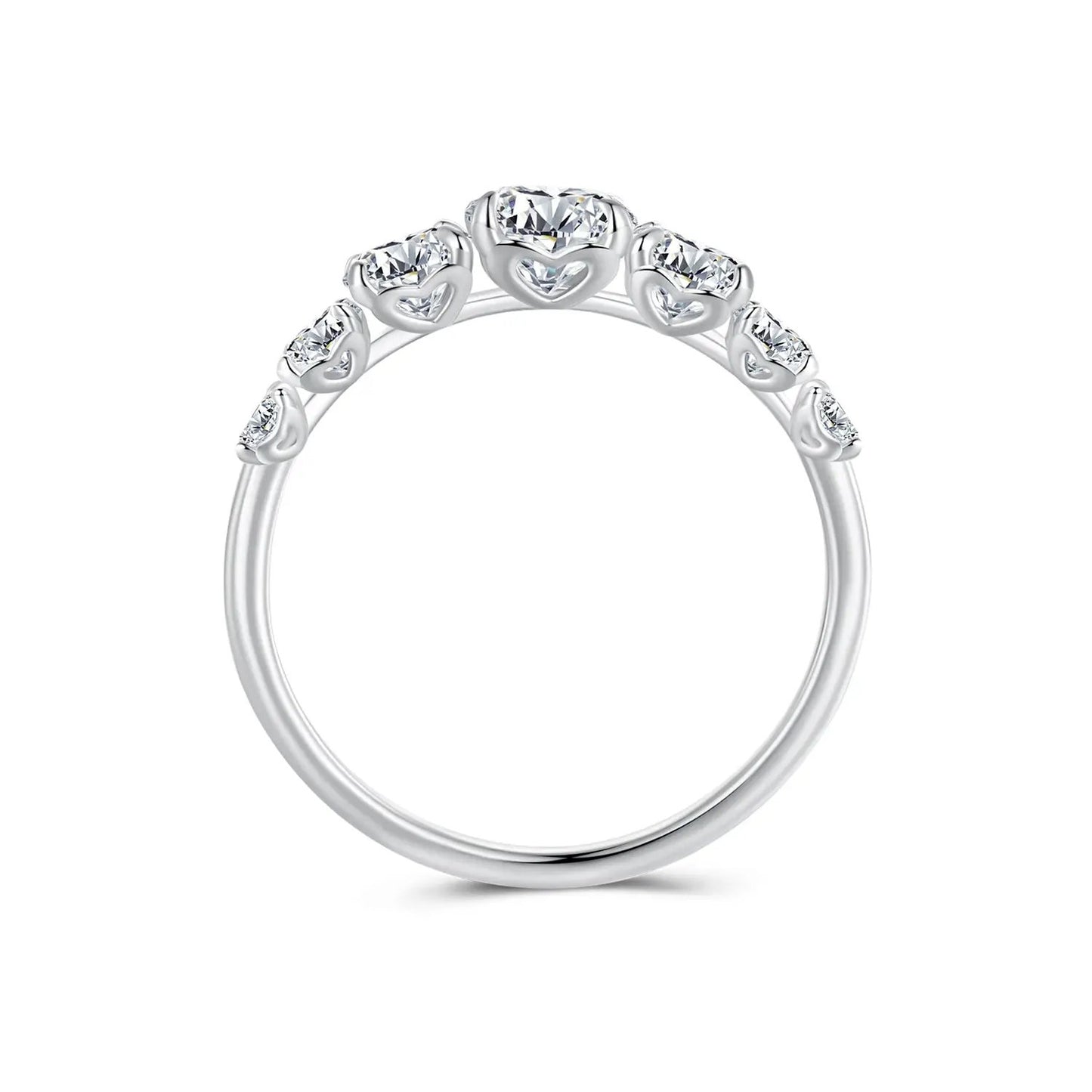 Ring 925 sterling silver moissanite with 5mm, 4mm, 3mm, 2.5mm stones and heart accents on Tampa Home & Garden Store