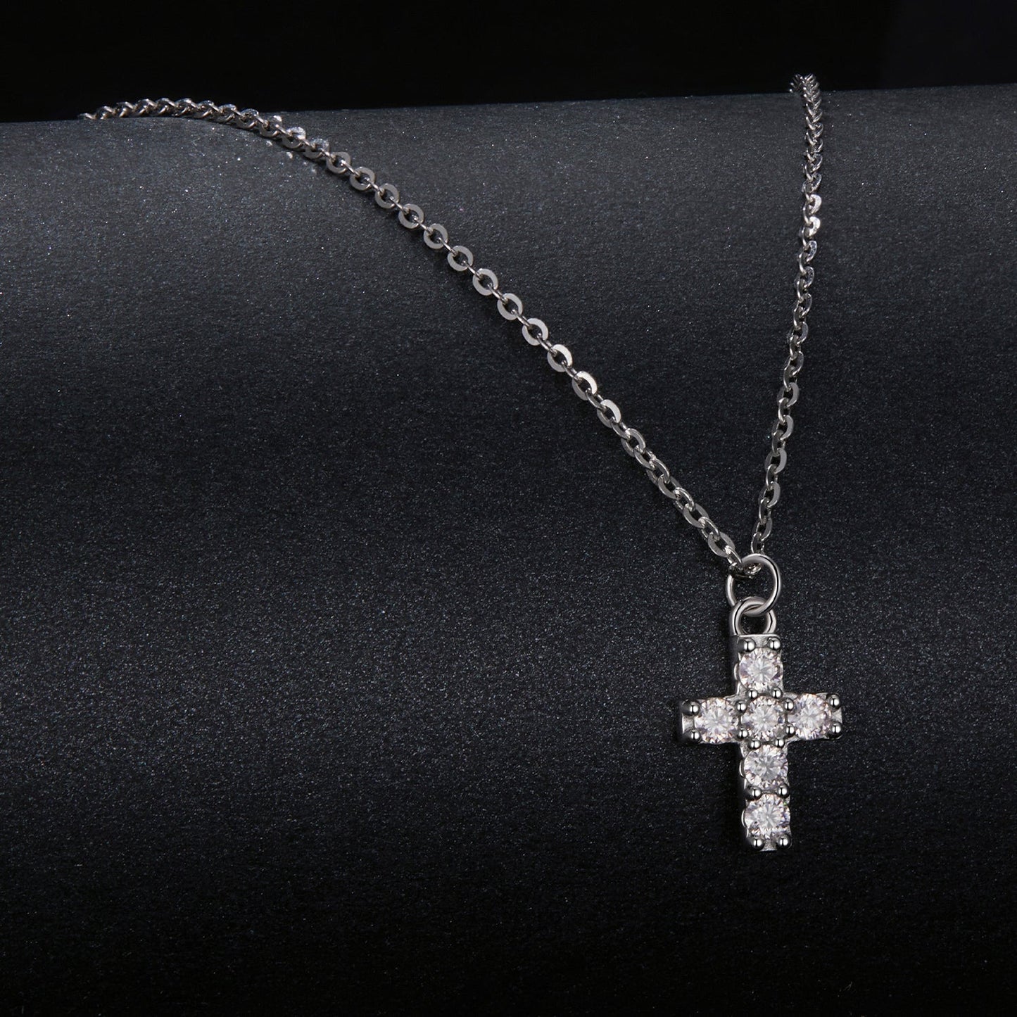 925 Sterling Silver Moissanite Cross Pendant Necklace for Women on 40+5cm chain on Tampa Home & Garden Store