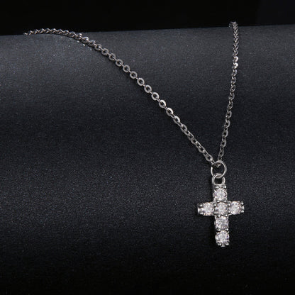 925 Sterling Silver Moissanite Cross Pendant Necklace for Women on 40+5cm chain on Tampa Home & Garden Store