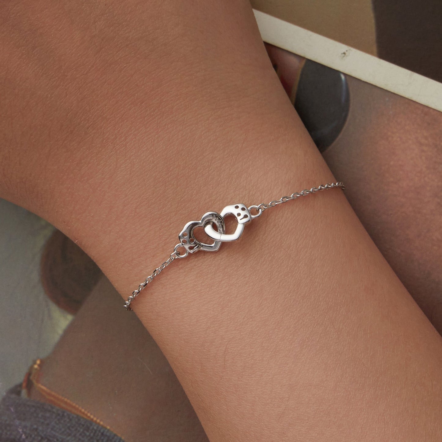 Bracelet 925 Sterling Silver white gold plated chain with double heart centerpiece by Bids.com on Tampa Home & Garden Store