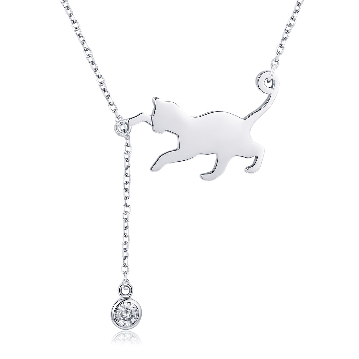 925 sterling silver cat silhouette necklace with round crystal pendant 38-45cm Bids.com on Tampa Home & Garden Store