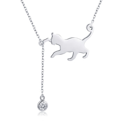 925 sterling silver cat silhouette necklace with round crystal pendant 38-45cm Bids.com on Tampa Home & Garden Store