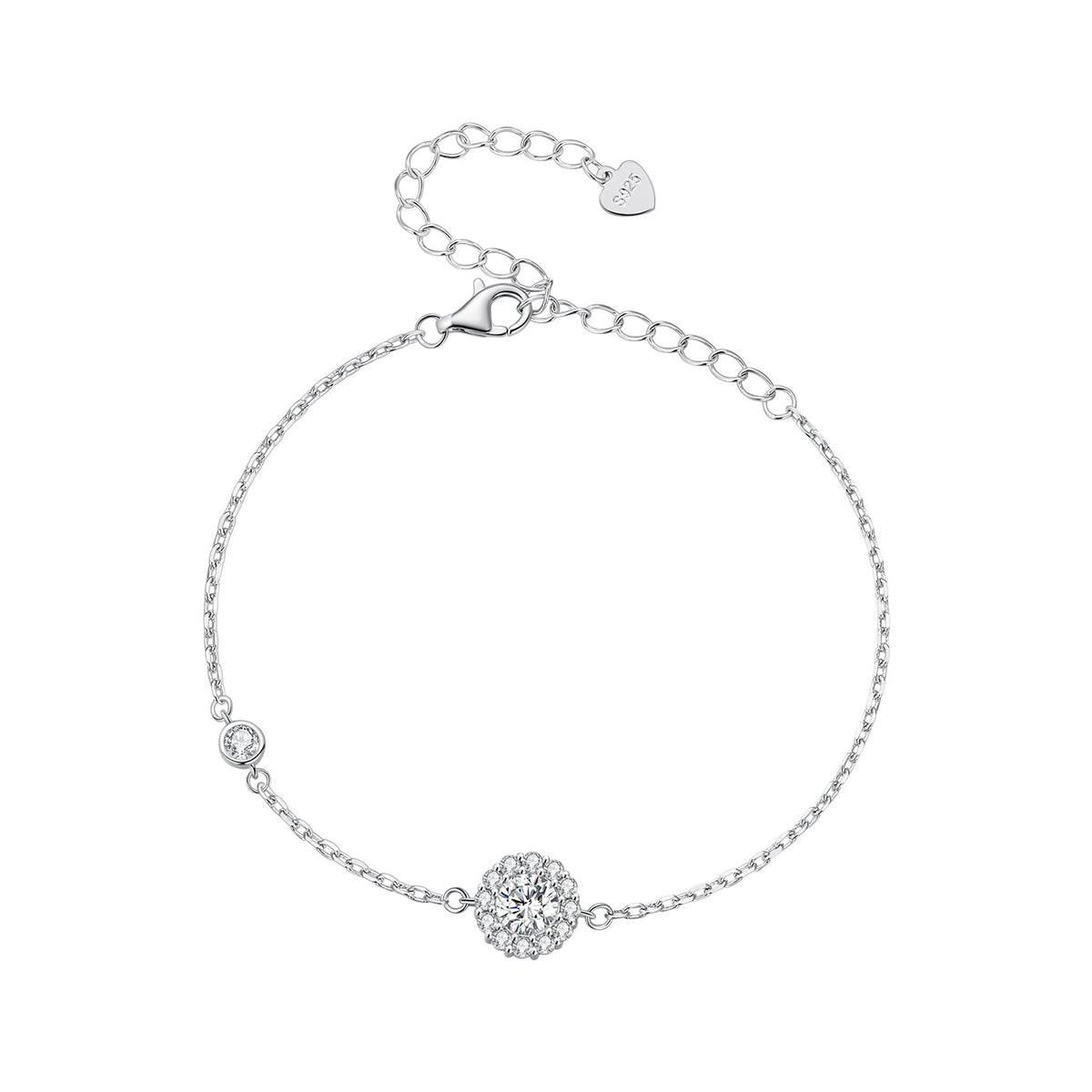 925 sterling silver moissanite bracelet with pavé halo centerpiece and lobster clasp on Tampa Home & Garden Store