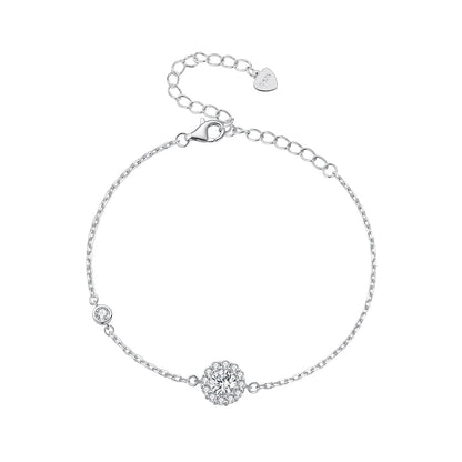 925 sterling silver moissanite bracelet with pavé halo centerpiece and lobster clasp on Tampa Home & Garden Store
