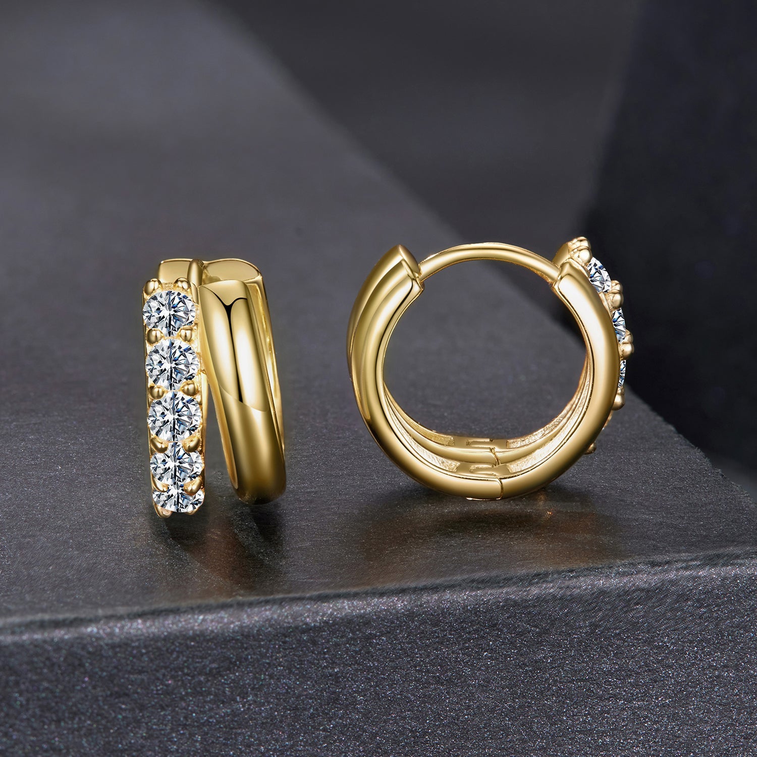 Earrings 925 Sterling Silver moissanite 0.06ct, white gold plated, gold-tone hoops with stones on Tampa Home & Garden Store