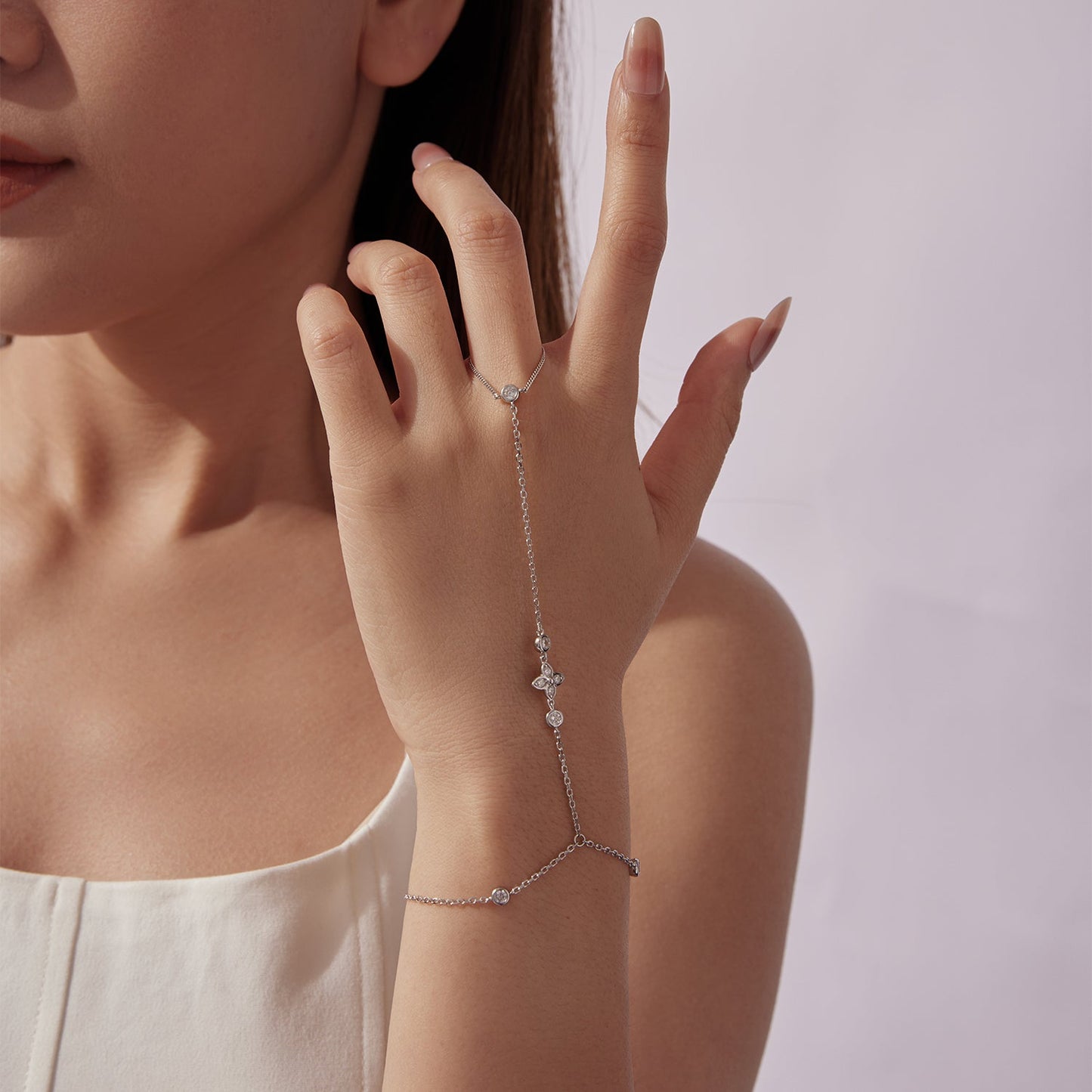 Bracelet 925 sterling silver, white gold plated moissanite dainty chain with stones 15+6cm on Tampa Home & Garden Store