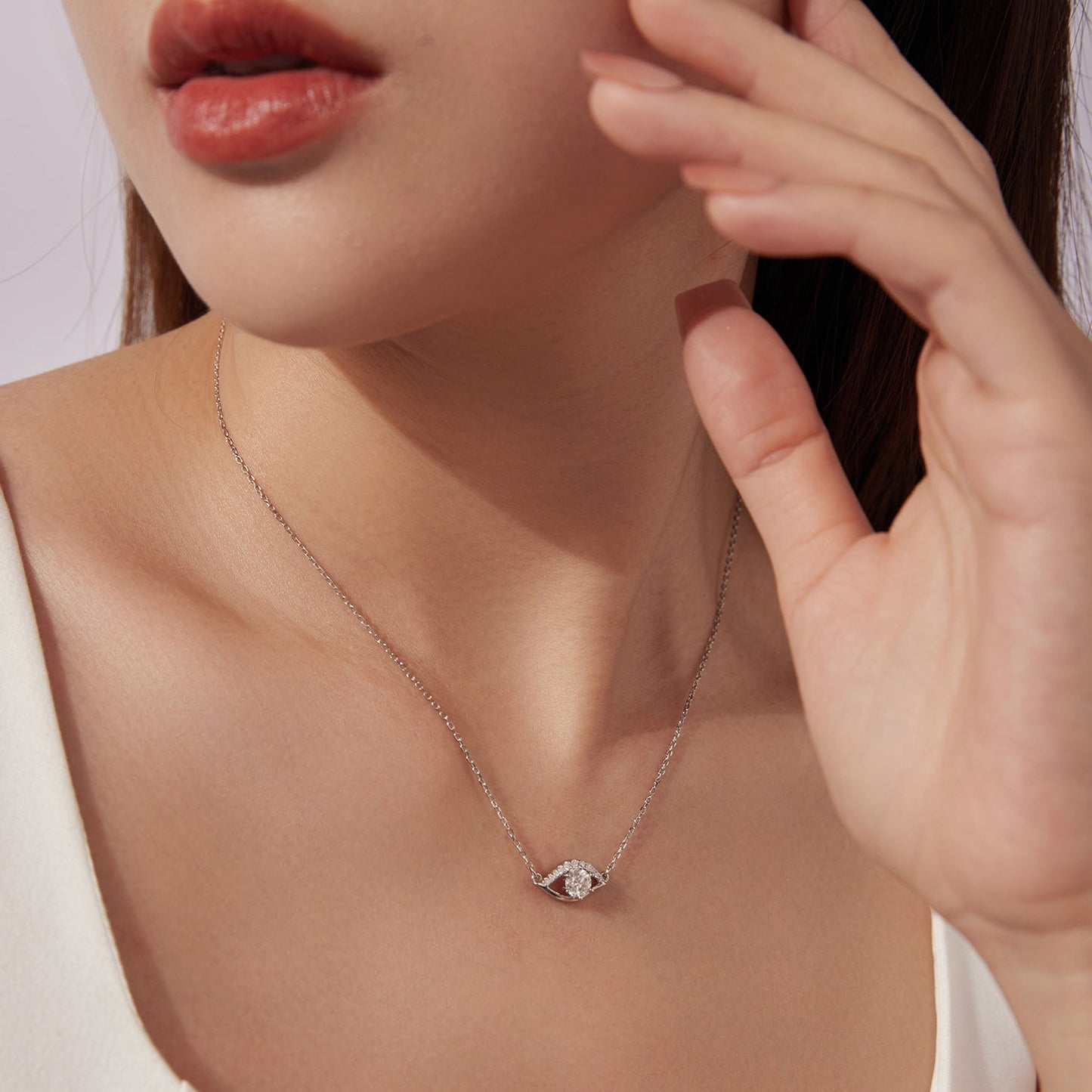 925 Sterling Silver Moissanite Necklace 40+5cm with halo pendant by Bids.com on Tampa Home & Garden Store