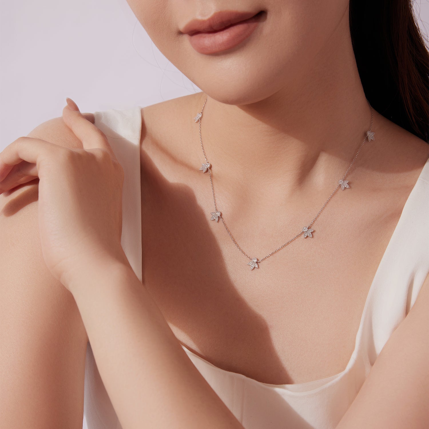 Necklace: 925 Sterling Silver Moissanite with pavé flower charms on a delicate chain by Bids.com on Tampa Home & Garden Store