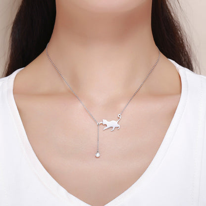 925 Sterling Silver Necklace by Bids.com with cat pendant and dangling bead, 38–45cm chain on Tampa Home & Garden Store