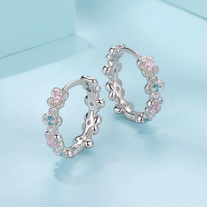 Pair of 925 Sterling Silver Earrings with CZ flower hoops white gold pink/blue stones Bids.com on Tampa Home & Garden Store