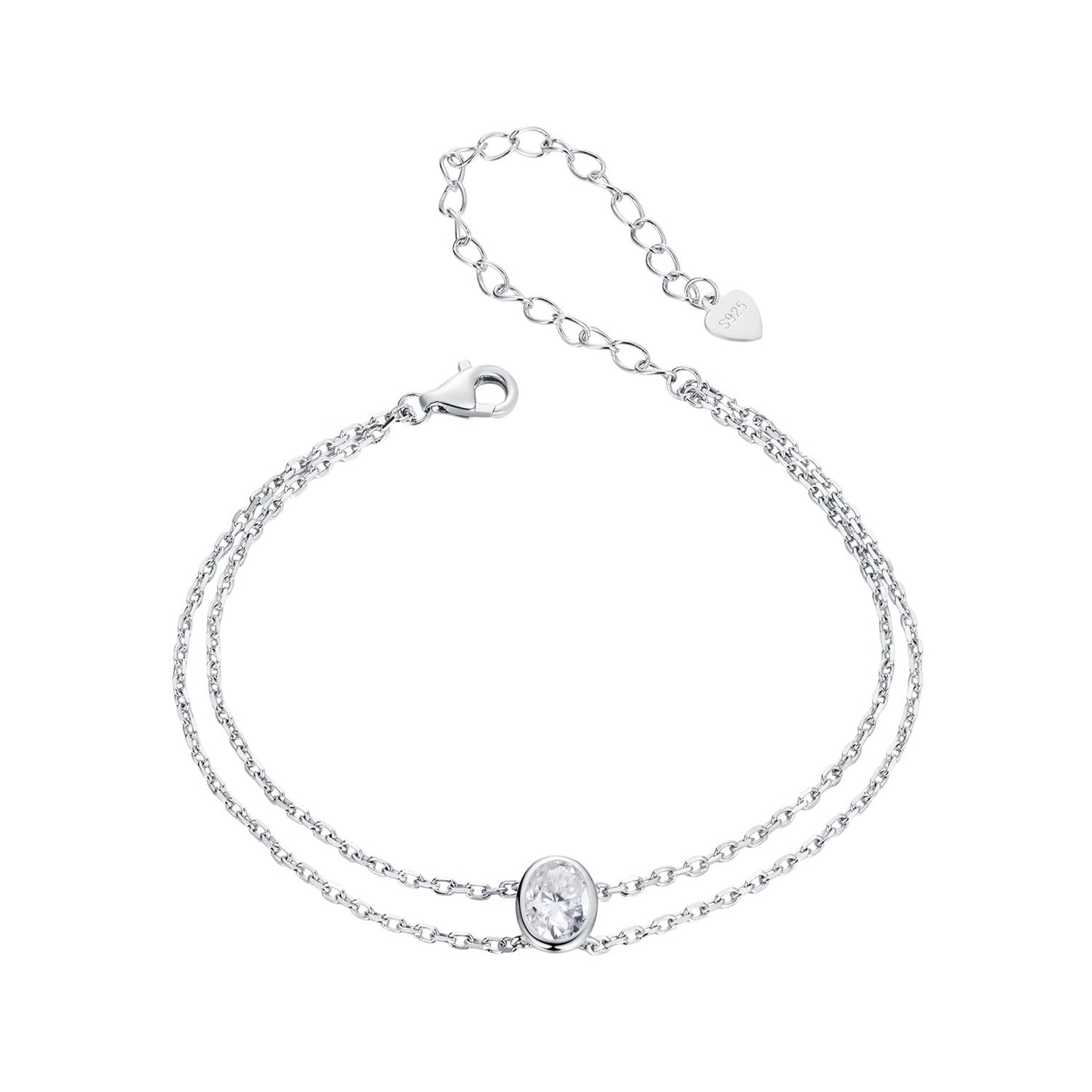 Bracelet 925 sterling silver moissanite, white gold plated, 1ct center stone on double chain on Tampa Home & Garden Store