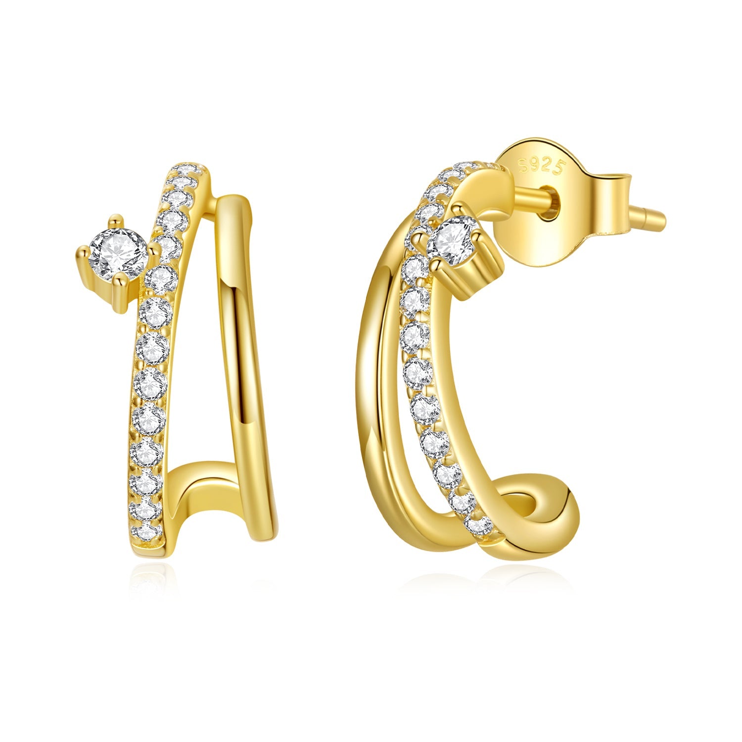 925 Sterling Silver Moissanite Pavé Hoop Earrings in gold-tone finish with a solitaire center stone, Bids.com on Tampa Home & Garden Store