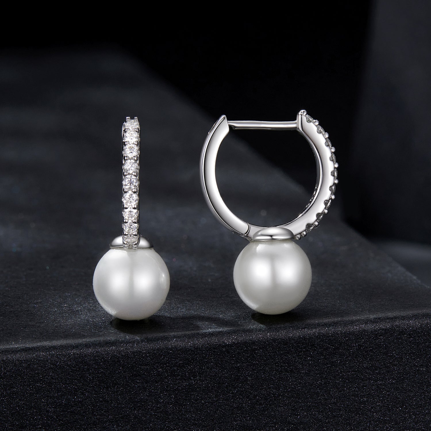 925 Sterling Silver Moissanite 0.15ct two earrings with shell-pearl drops and hoops Bids.com on Tampa Home & Garden Store