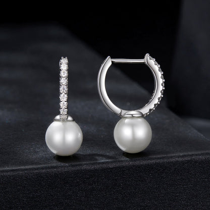 925 Sterling Silver Moissanite 0.15ct two earrings with shell-pearl drops and hoops Bids.com on Tampa Home & Garden Store