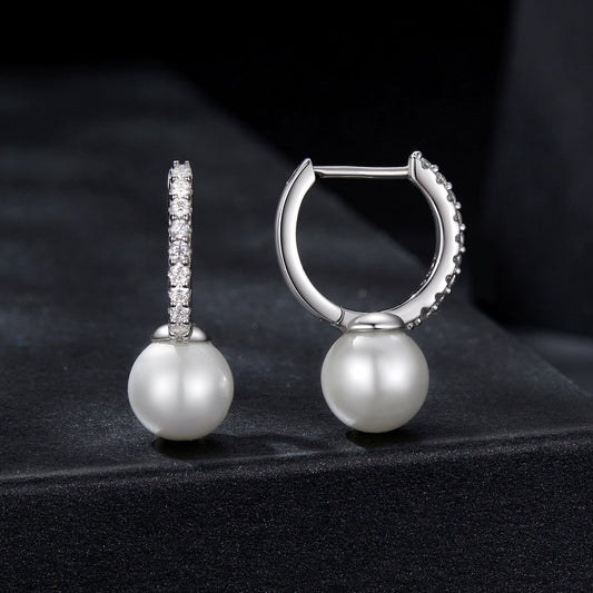 925 Sterling Silver Moissanite 0.15ct two earrings with shell-pearl drops and hoops Bids.com on Tampa Home & Garden Store
