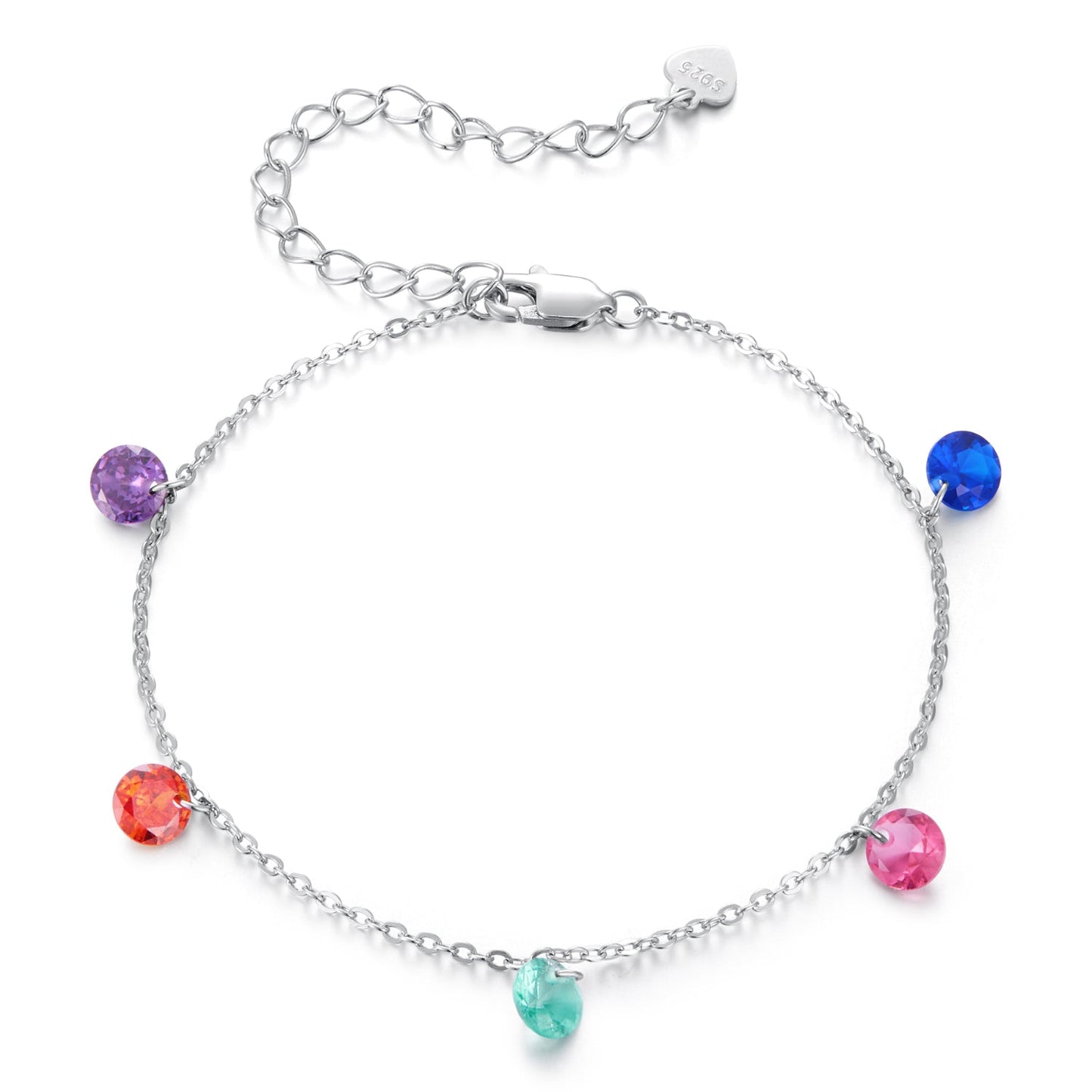Bracelet 16+5cm 925 sterling silver white-gold plated pavé CZ beads on adjustable chain on Tampa Home & Garden Store