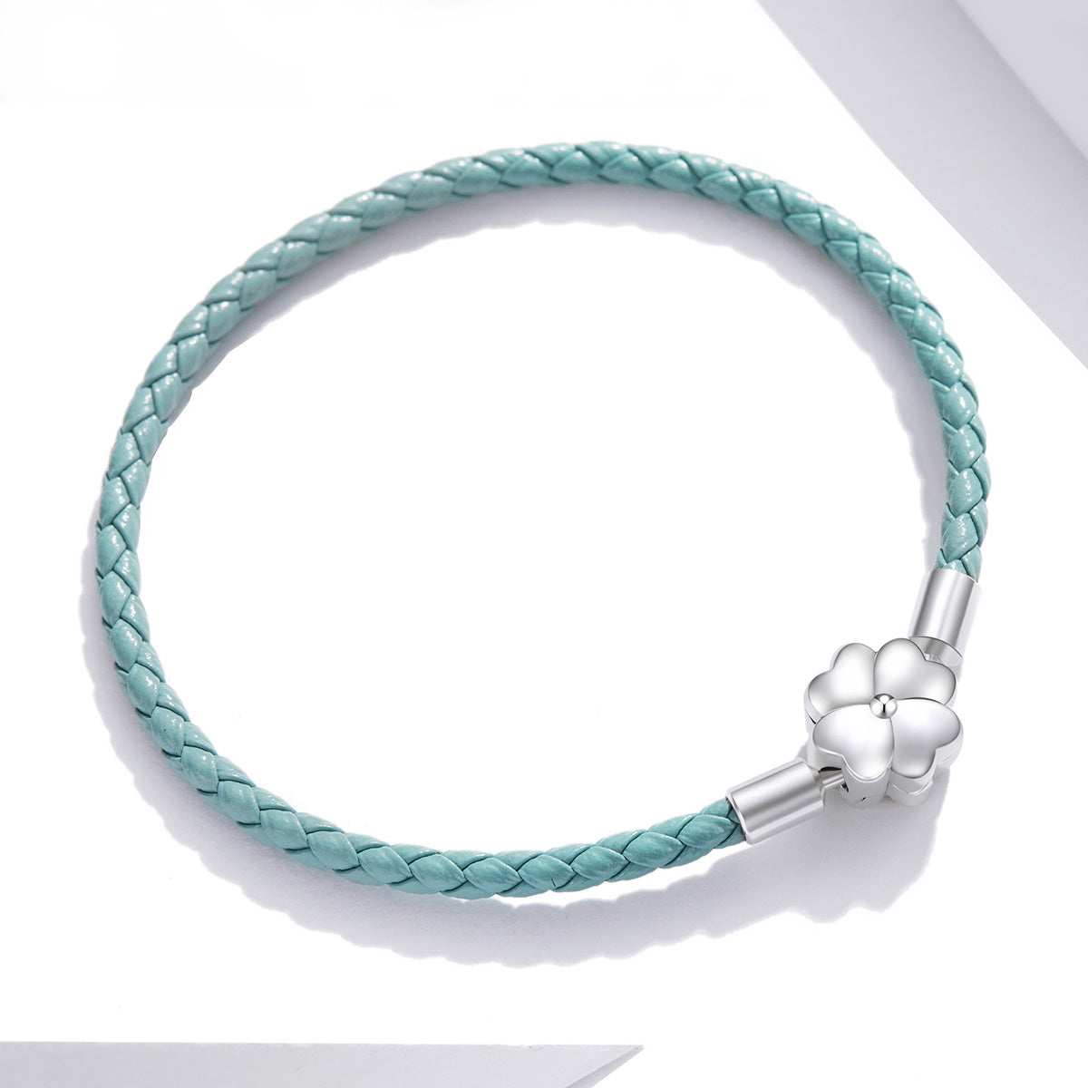 Bracelet 925 Sterling Silver and Leather turquoise braided 17cm with silver flower charm on Tampa Home & Garden Store
