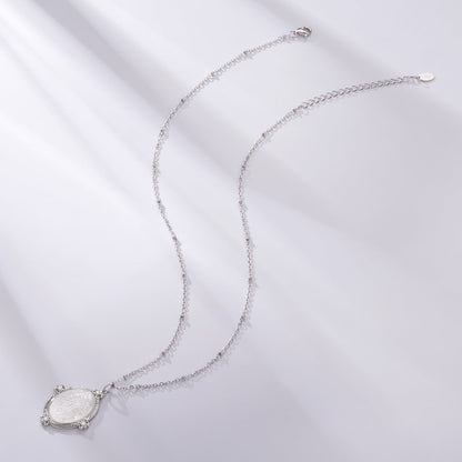 925 Sterling Silver Necklace with White Gold Plating, CZ & Mother of Pearl pendant, 40+5cm on Tampa Home & Garden Store