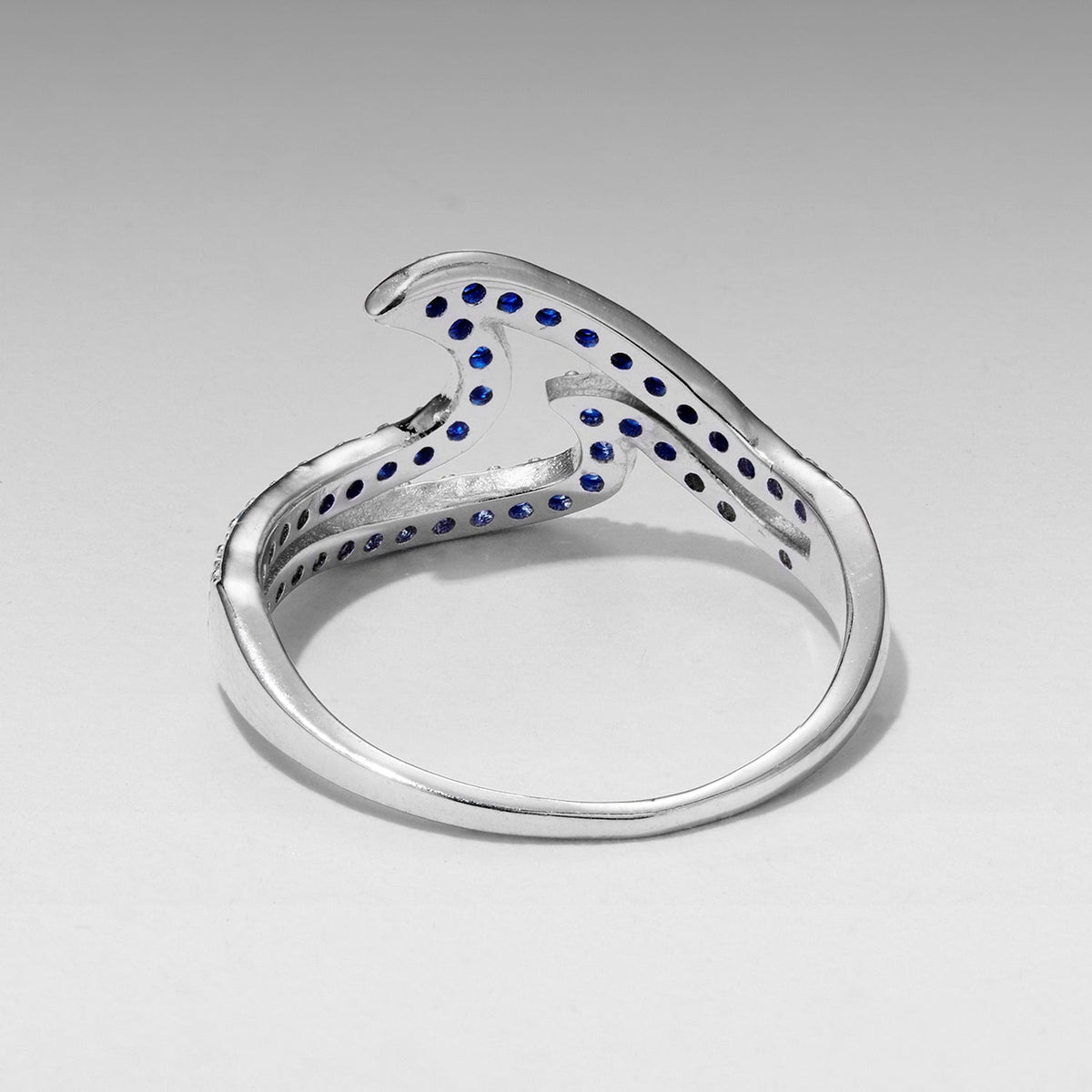 925 Sterling Silver White Gold Plated CZ Ring for Women with blue CZ stones on curved band on Tampa Home & Garden Store