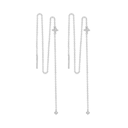 925 Sterling Silver Plated White Gold Moissanite Earrings, 7cm dangling chain pair on Tampa Home & Garden Store