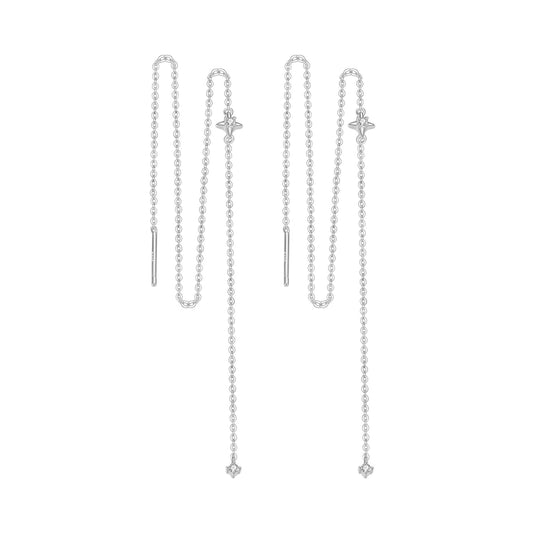 925 Sterling Silver Plated White Gold Moissanite Earrings, 7cm dangling chain pair on Tampa Home & Garden Store