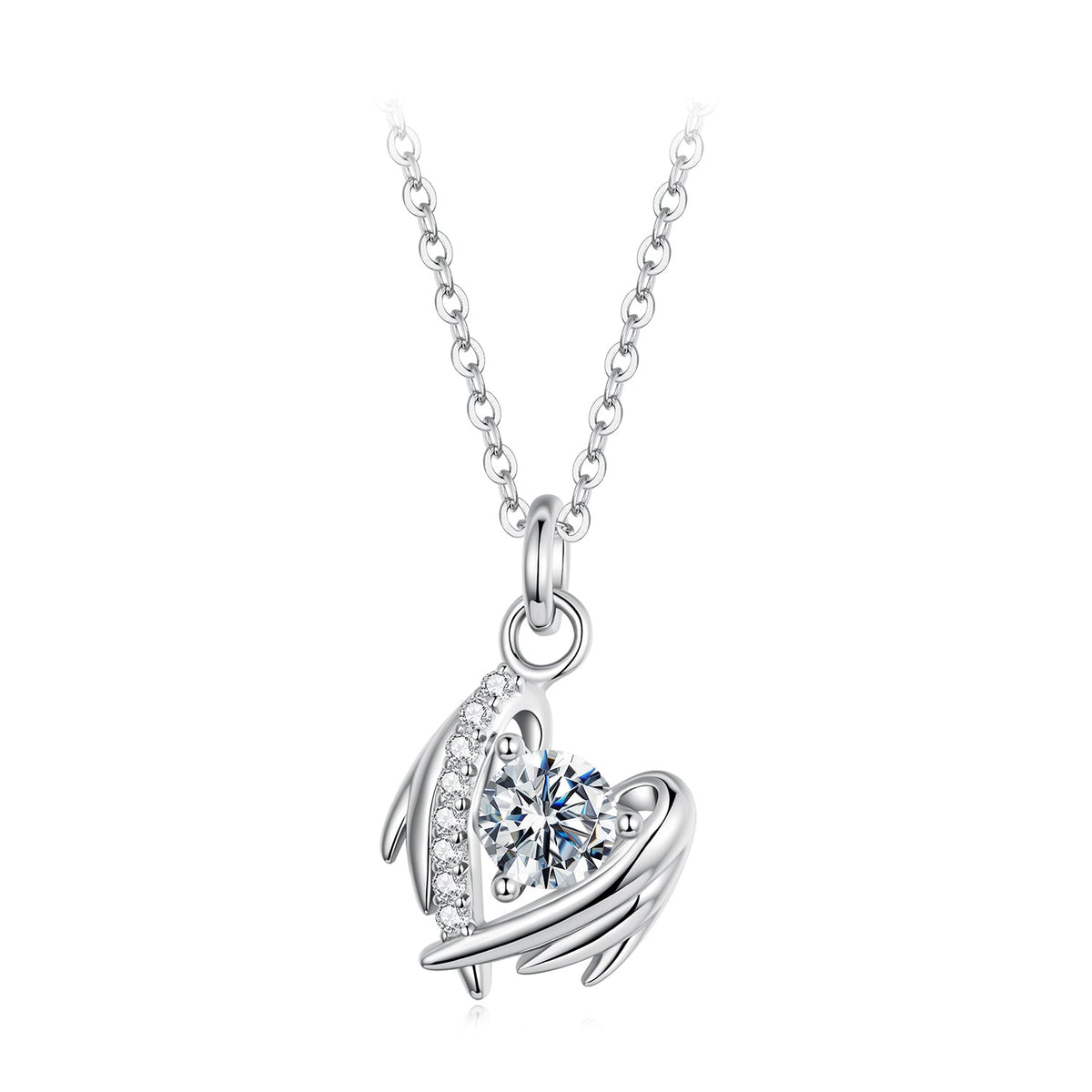 Necklace 925 Sterling Silver moissanite pendant, white gold plated, 40+5cm on Tampa Home & Garden Store