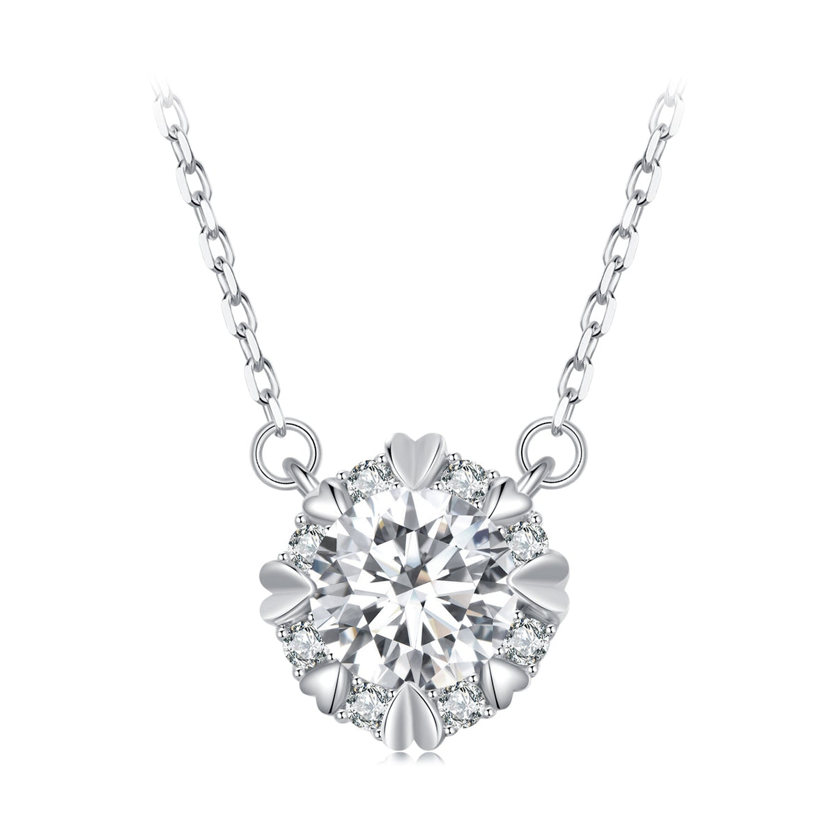 925 Sterling Silver moissanite pendant necklace with pavé halo and round center stone on Tampa Home & Garden Store