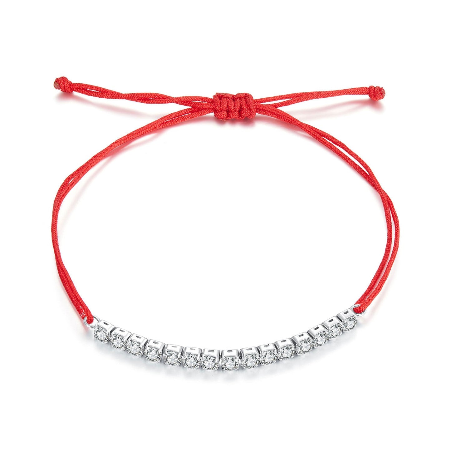 Bracelet adjustable red cord with a row of clear CZ stones in silver-tone metal on Tampa Home & Garden Store