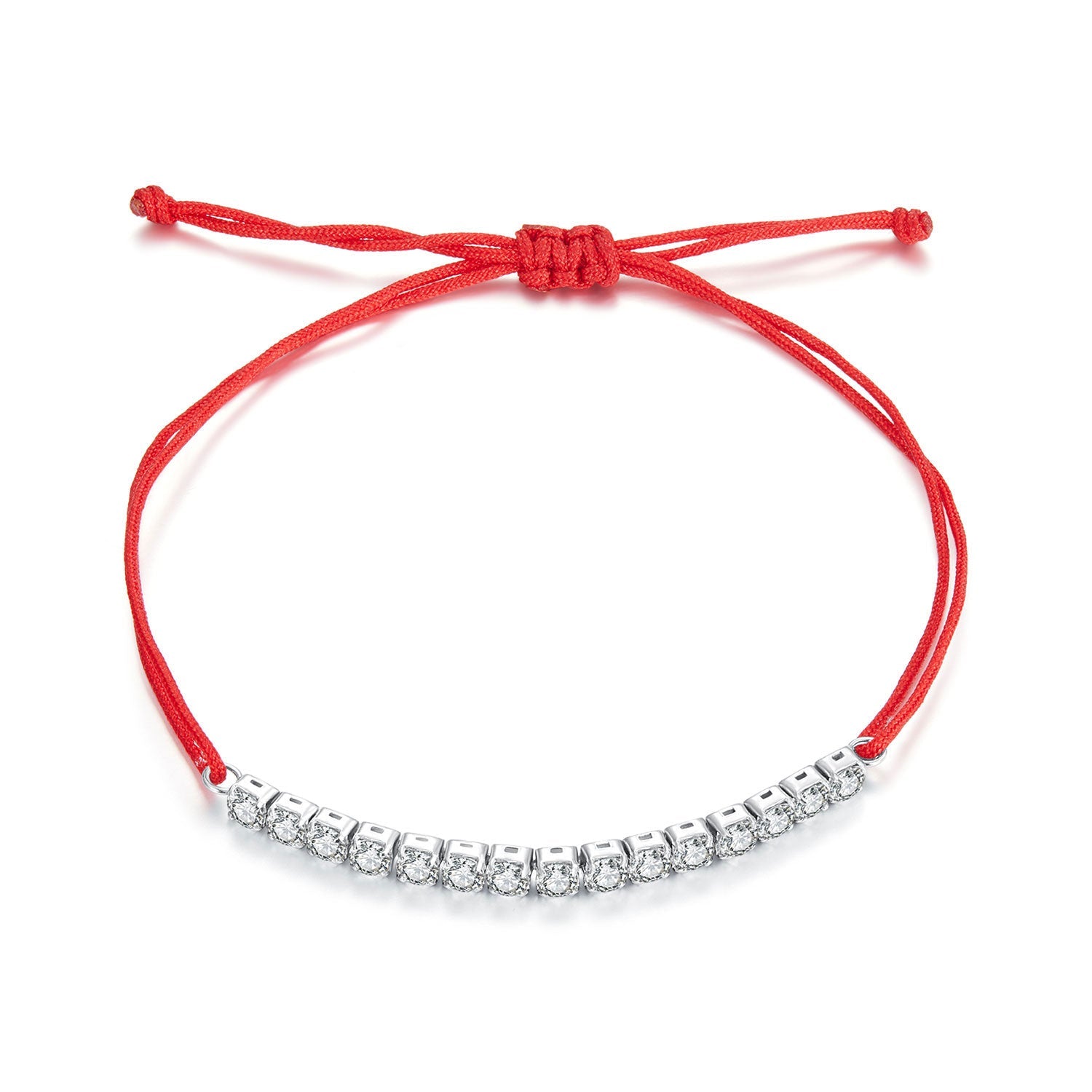 Bracelet adjustable red cord with a row of clear CZ stones in silver-tone metal on Tampa Home & Garden Store