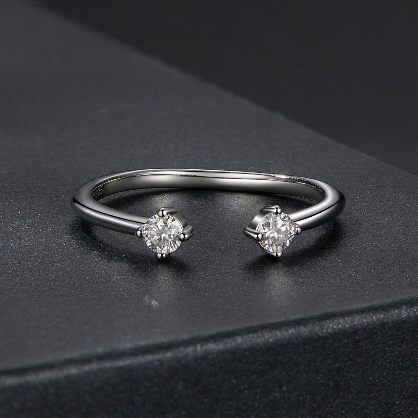 925 Sterling Silver Moissanite Ring Women, double-ended band with two stones, size E, Bids.com on Tampa Home & Garden Store