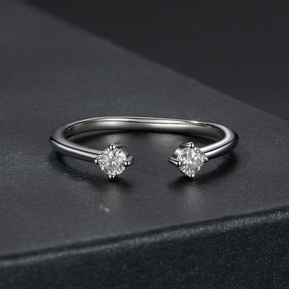 925 Sterling Silver Moissanite Ring Women, double-ended band with two stones, size E, Bids.com on Tampa Home & Garden Store